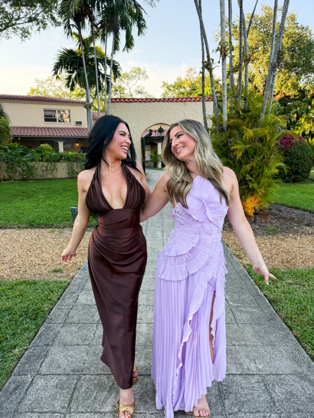 Brown Halter Satin Maxi Dress - Women Dresses Maxi